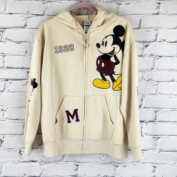 Disney Sweatshirt Womens L 1928 Mickey Minnie Pluto Zipper Hoodie - Picture 1 of 9